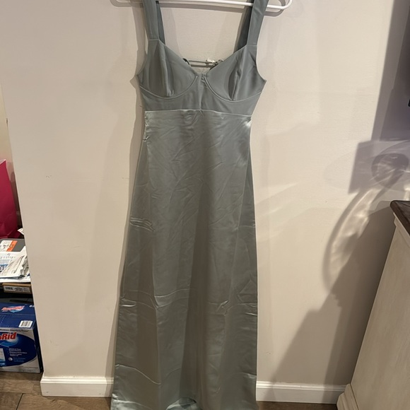 Free People Gia Green Satin Bodice Maxi Slinky Tie Back Slip Dress NWT size 2 - Picture 4 of 11